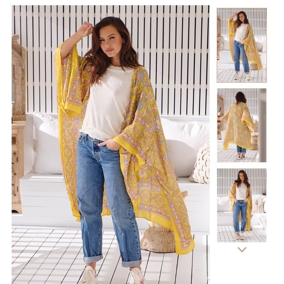 Free People Jackets & Blazers - Free People MAGIC DANCE BORDER PRINT KIMONO- MELLOW YELLOW floral one size